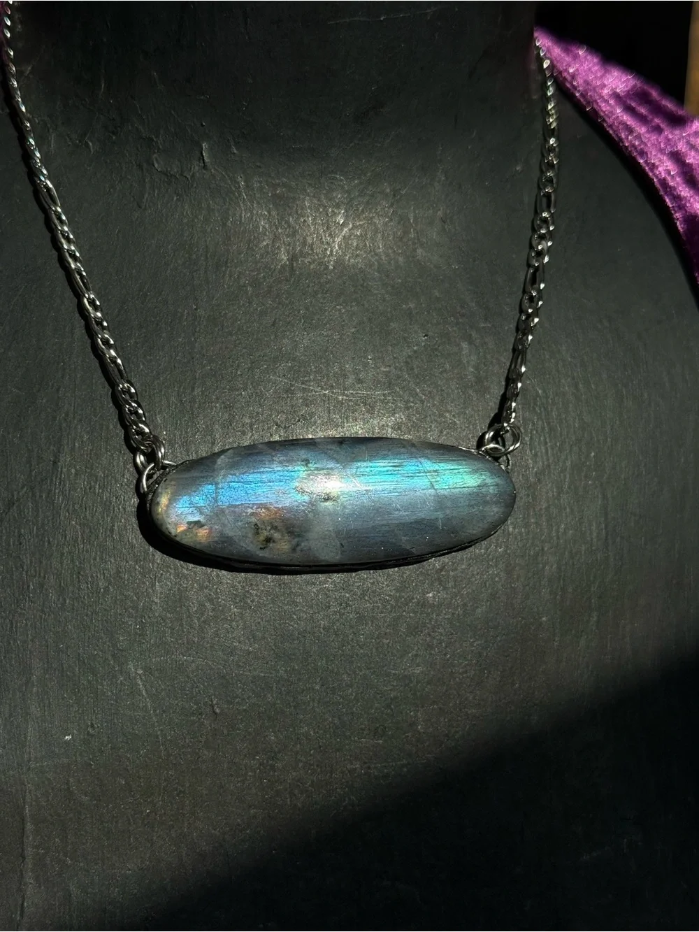 Labradorite Bar Pendant Necklace statement jewelry for protection 3rd eye chakra